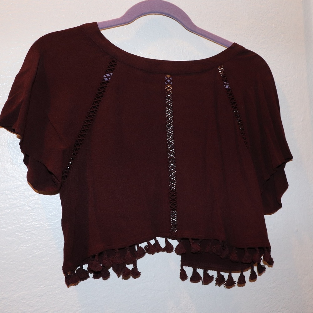 Adorable Crop Maroon Tassel PomPomTop